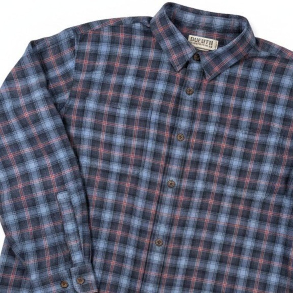 Duluth Trading Co Plaid Button Down Men 2XL Blue Relaxed Fit Cotton Work Shirt